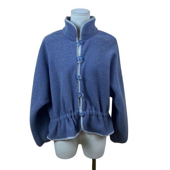 Cold Air Design Womens Blue Button-Up Jacket Stylish High Collar Size 12 - Picture 1 of 7